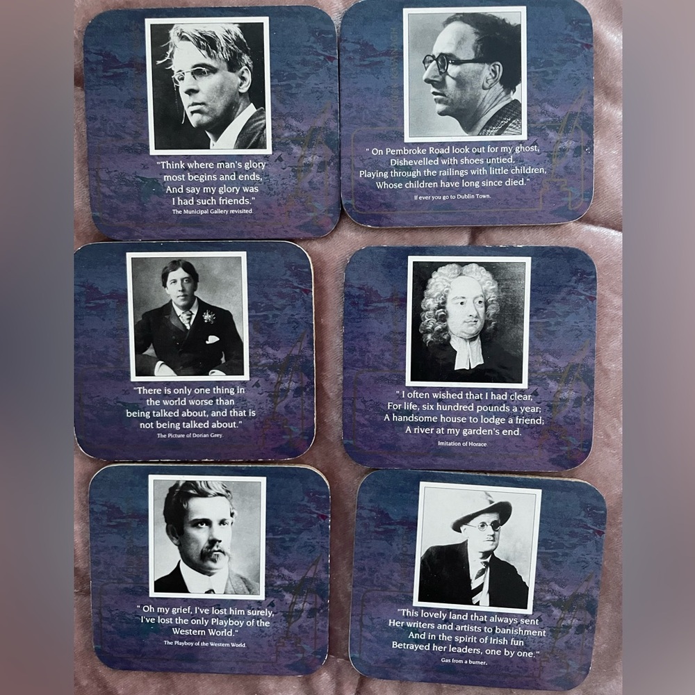 Famous Writers  of IRELAND Picture Press Heat Resistant Coaster Set